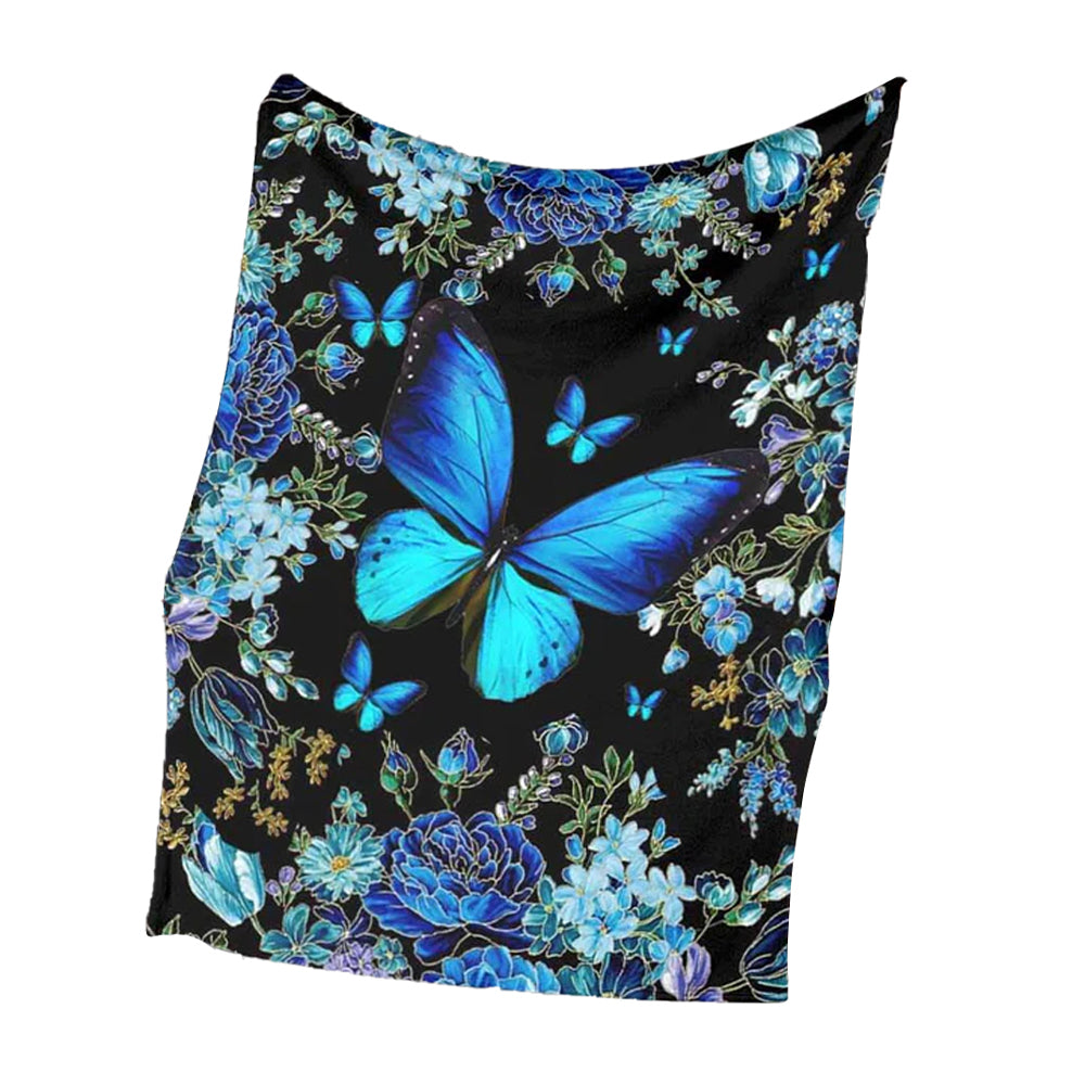 Butterfly Magic Blue Flannel Blanket For Cozy Bedroom Sofa Decor