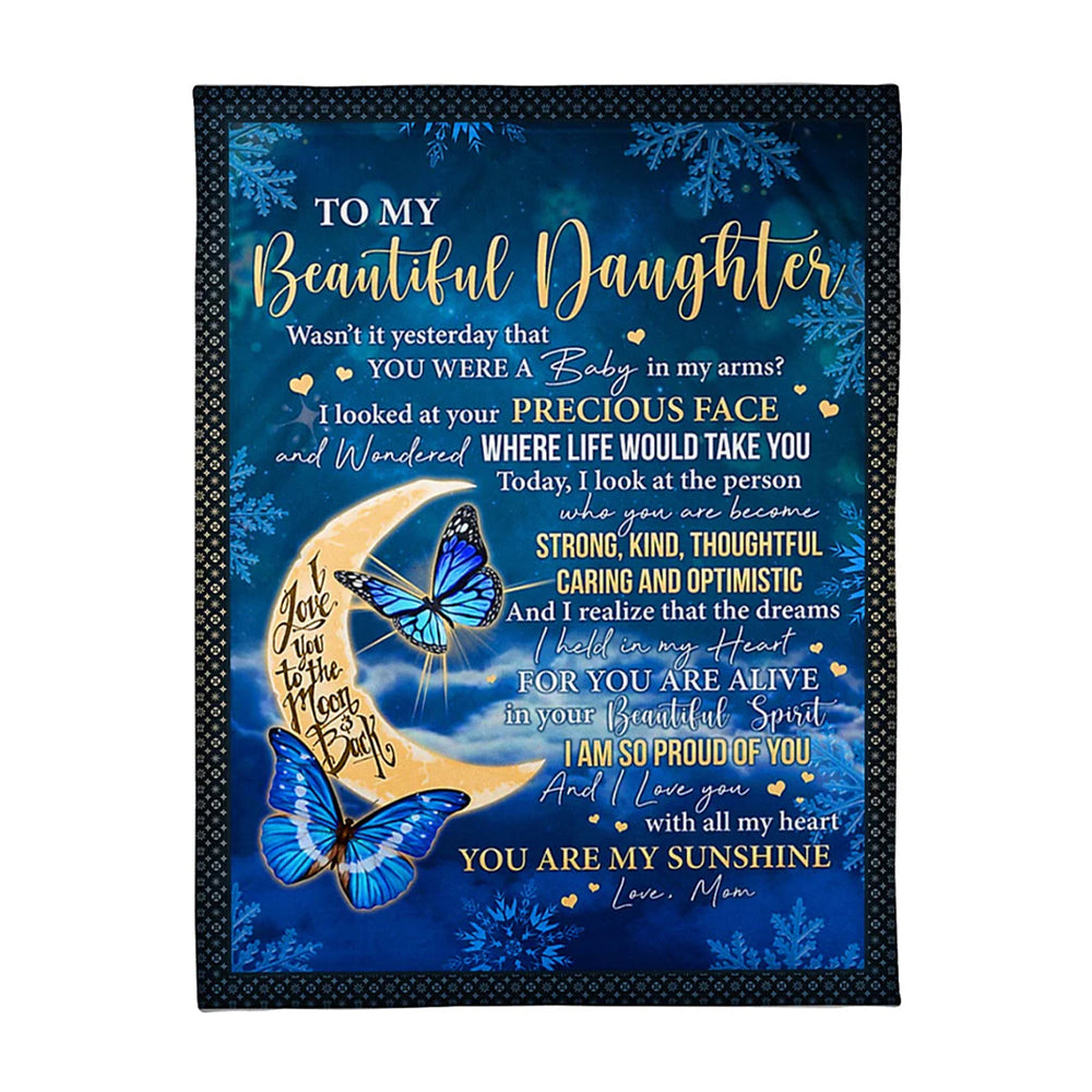 Butterfly Mom To Daughter Wasn't It Yesterday You Were Baby Flannel Blanket For Cozy Bedroom Sofa Decor