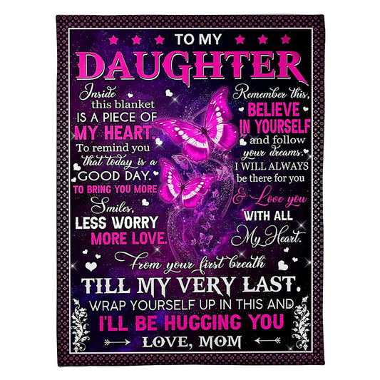 Butterfly My Heart Daughter Gift Flannel Blanket For Cozy Bedroom Sofa Decor