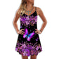 Butterfly In Dark Area V-Neck Sleeveless Cami Dress For Gothic Events And Relaxed Casual Wear