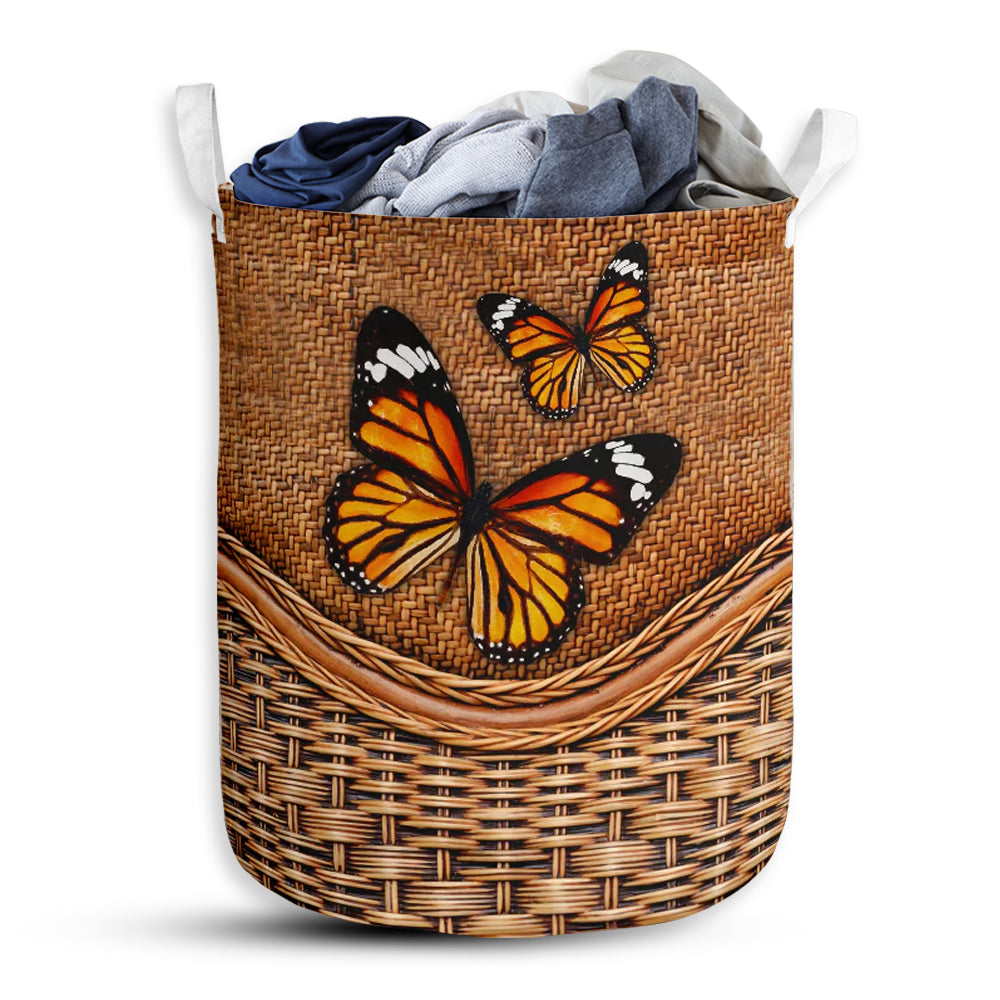 Small Size Butterfly Rattan Texture Lovely Style Laundry Basket For Bathroom Bedroom Storage
