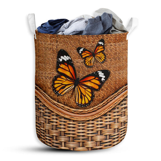 Small Size Butterfly Rattan Texture Lovely Style Laundry Basket For Bathroom Bedroom Storage