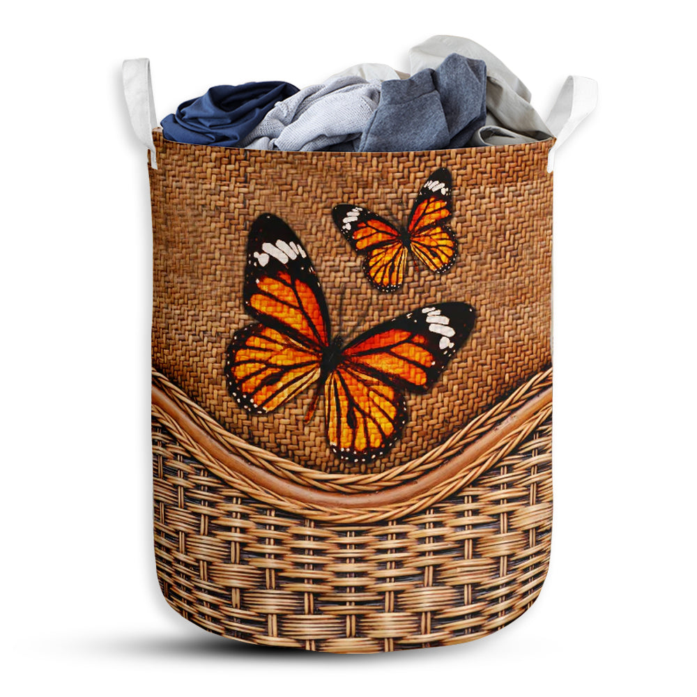 Small Size Butterfly Rattan Texture Laundry Basket For Bathroom Bedroom Storage