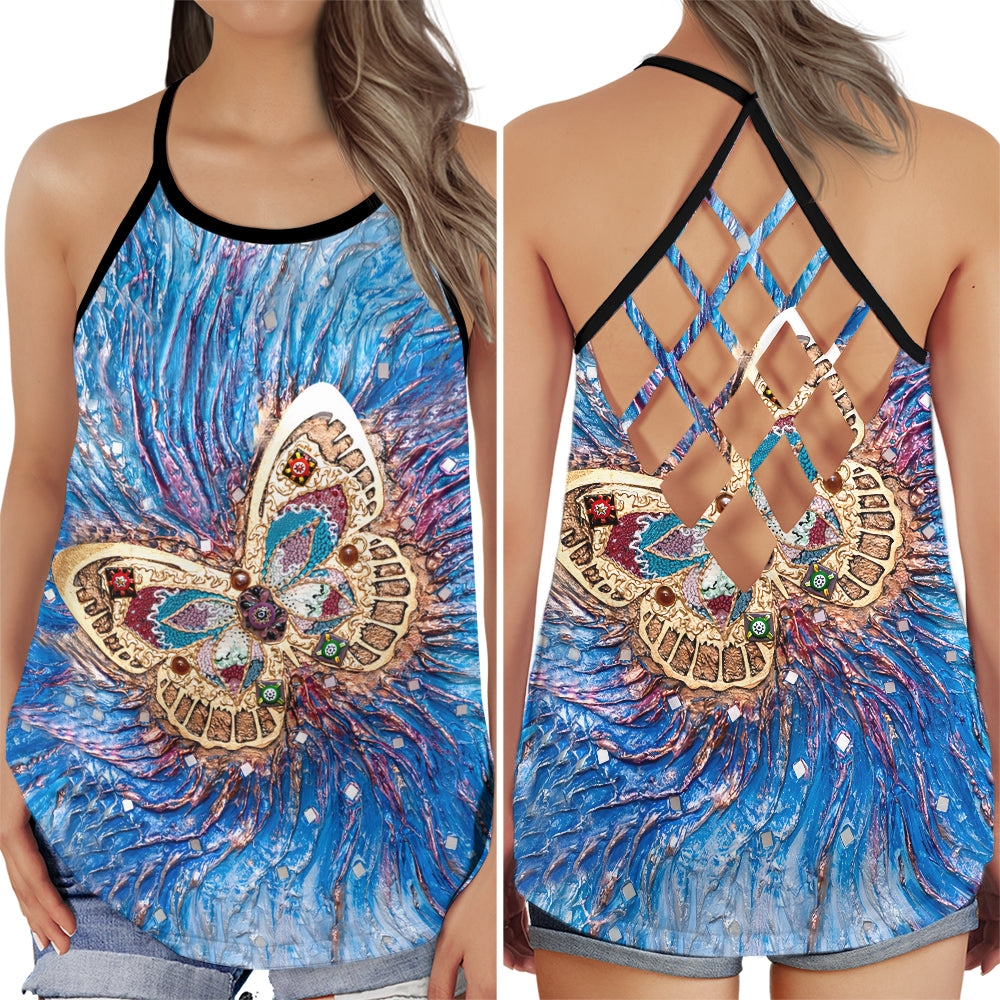 Butterfly Shine Ocean Night Dreamy Nature Art Hollow Tank Top For Beach Vacations And Casual Wear