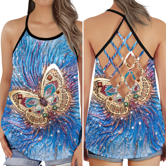 Butterfly Shine Ocean Night Dreamy Nature Art Hollow Tank Top For Beach Vacations And Casual Wear