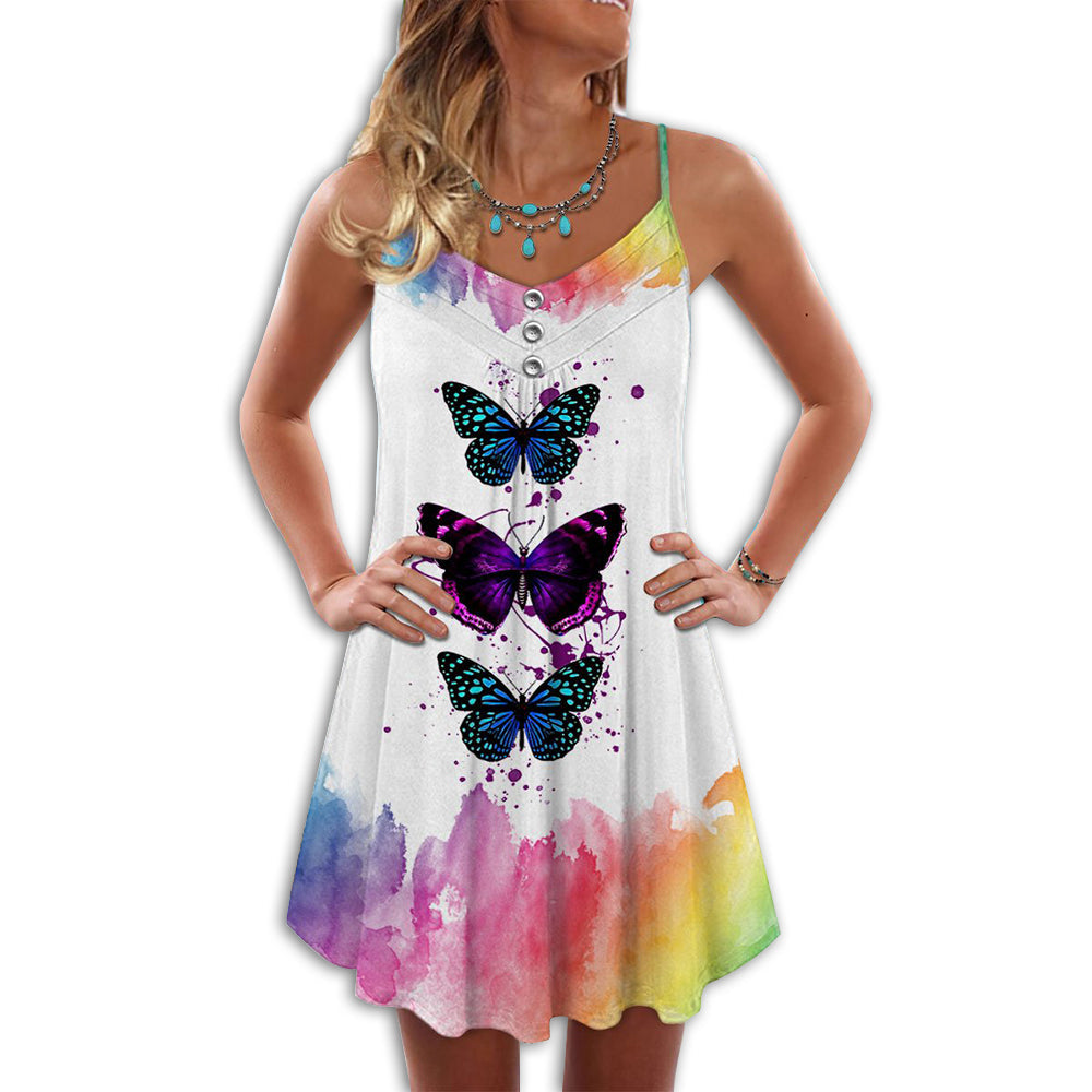 Butterfly Fresh We Love It V-Neck Sleeveless Cami Dress For Summer Events And Colorful Daily Fashion