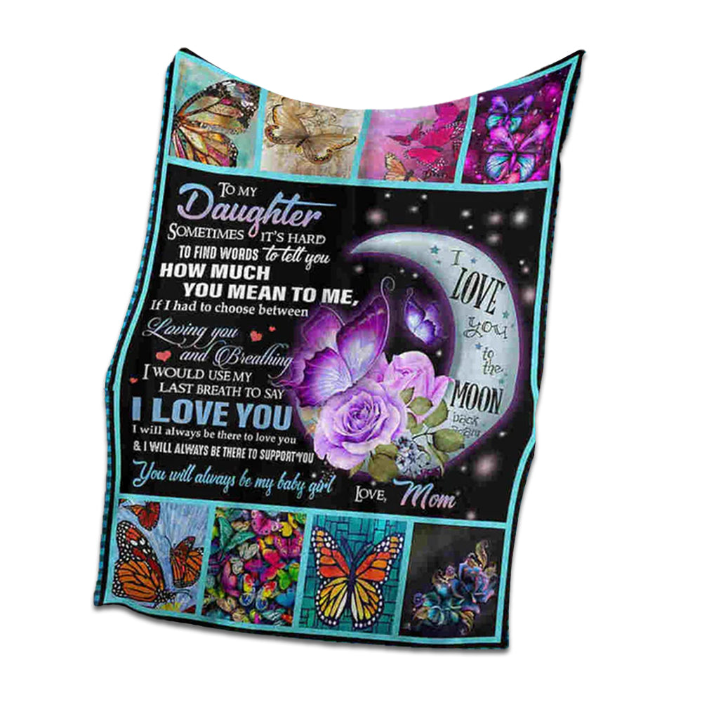 Butterfly To My Daughter Love Mom Moon Flannel Blanket For Cozy Bedroom Sofa Decor