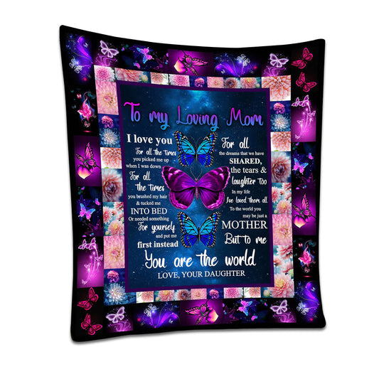 Butterfly To My Mom Flannel Blanket For Cozy Bedroom Sofa Decor