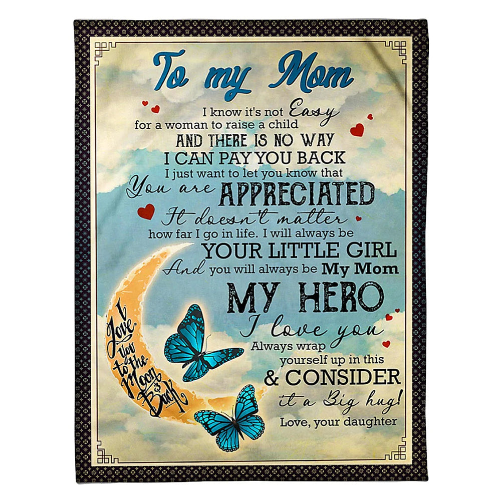 Butterfly To My Mother My Mom My Hero Flannel Blanket For Cozy Bedroom Sofa Decor