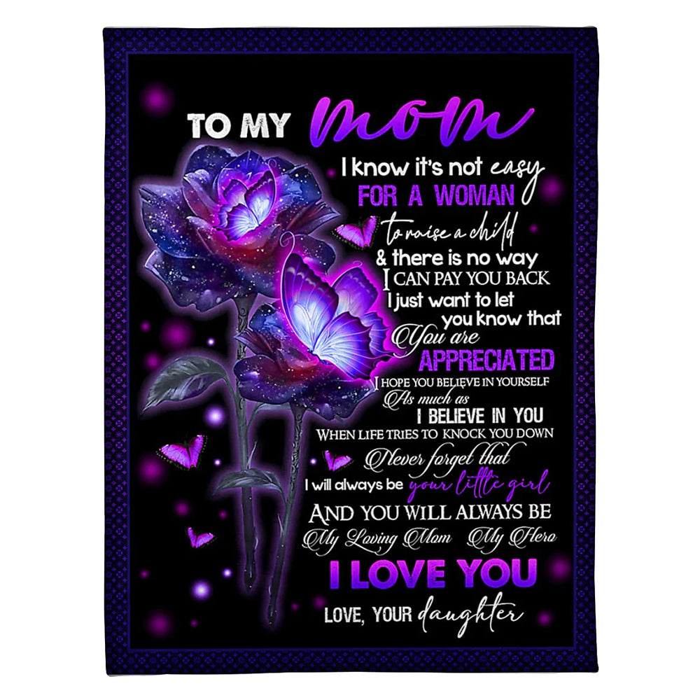Butterfly To My Mom Butterfly My Loving Mom Flannel Blanket For Cozy Bedroom Sofa Decor