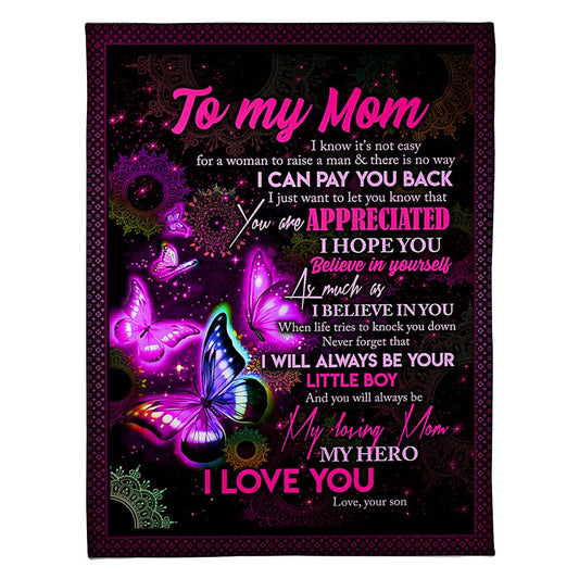 Butterfly To My Mom Butterfly You Are Appreciated Flannel Blanket For Cozy Bedroom Sofa Decor