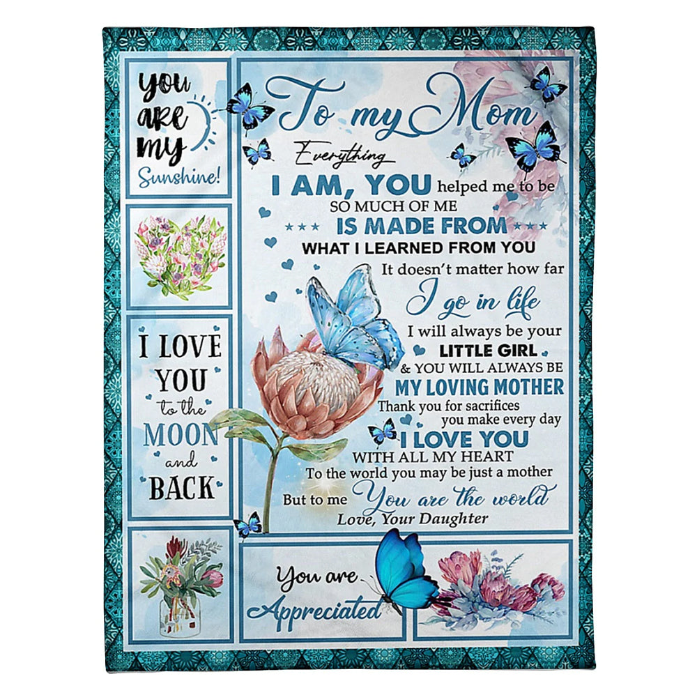 Butterfly To My Mom You Are The World To Me Flannel Blanket For Cozy Bedroom Sofa Decor