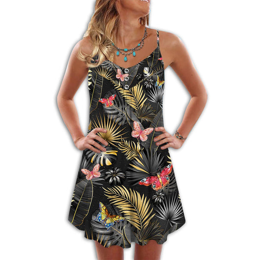 Tropical Colorful Butterfly – Women's Summer Sleeveless V-Neck Camisole Dress