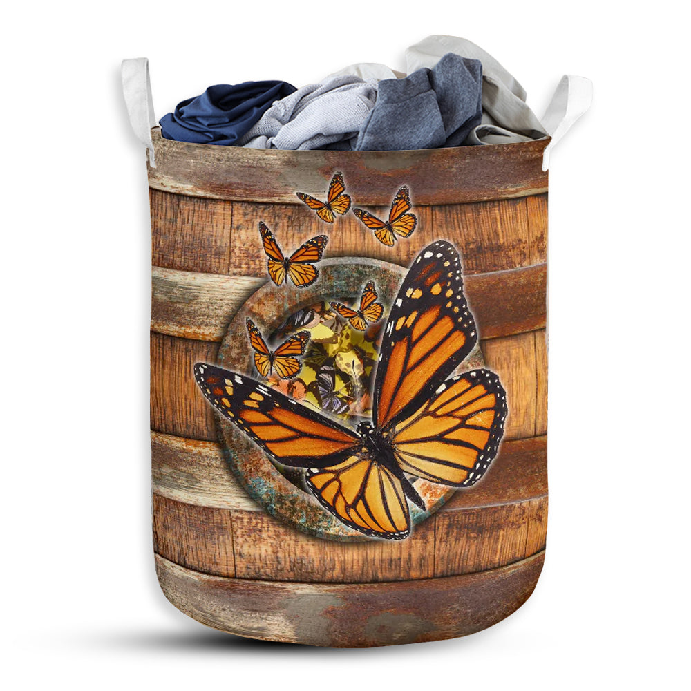 Small Size Butterfly Wood Vintage Laundry Basket For Bathroom Bedroom Storage