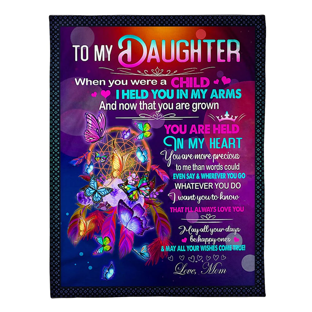 Butterfly You Are Held In My Heart Daughter Gift Flannel Blanket For Cozy Bedroom Sofa Decor
