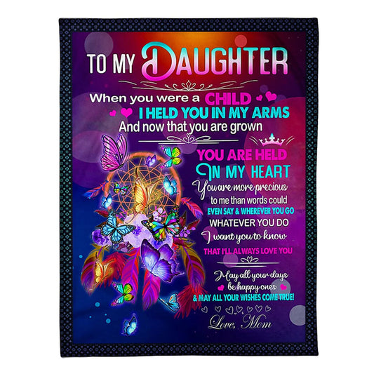 Butterfly You Are Held In My Heart Daughter Gift Flannel Blanket For Cozy Bedroom Sofa Decor