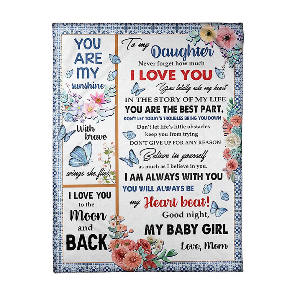 Butterfly You Are My Sunshine Daughter Gift Flannel Blanket For Cozy Bedroom Sofa Decor