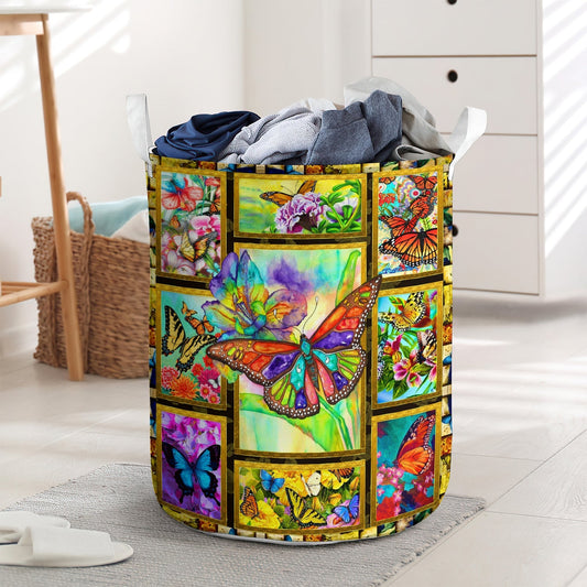Butterfly Colorful With Flower Laundry Basket For Bathroom Bedroom Storage