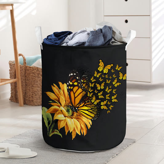 Butterfly Sunflower Black Background Laundry Basket For Bathroom Bedroom Storage
