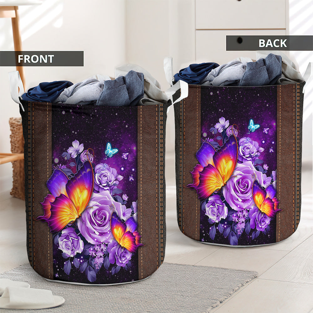 Butterfly And Flower Purple Style Laundry Basket For Bathroom Bedroom Storage