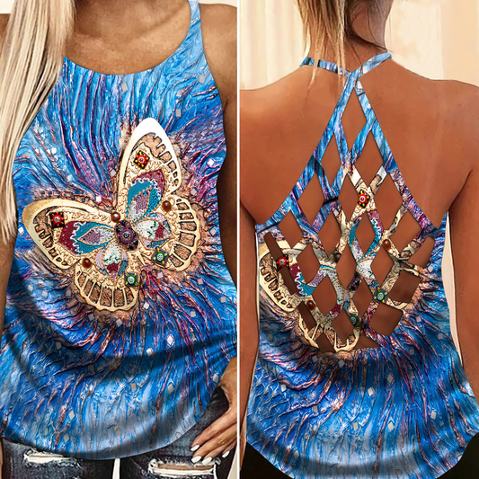 Butterfly Shine Overnight Hollow Tank Top For Yoga Practice And Summer Outings