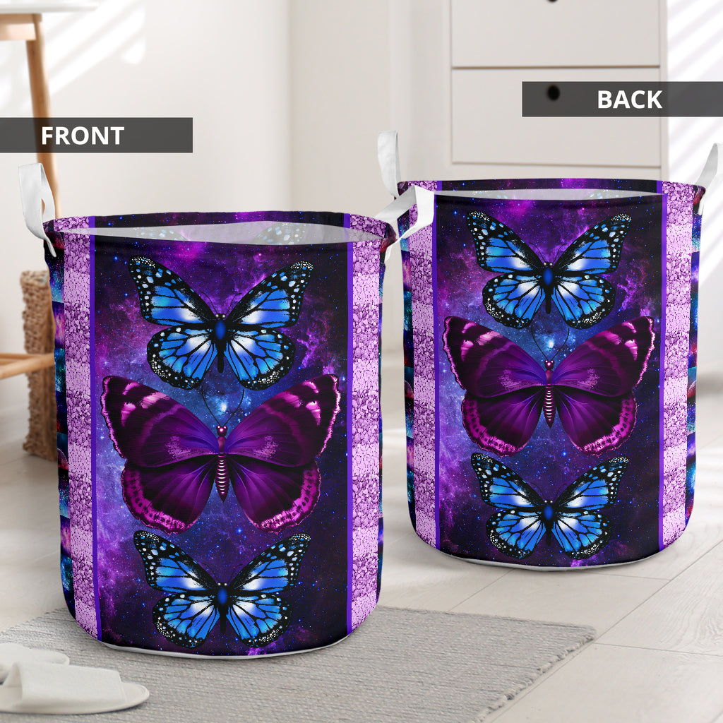 Butterfly Galaxy Purple Style Laundry Basket For Nursery Dorm And Home Storage