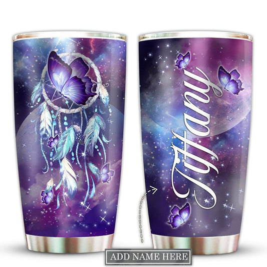 Butterfly Loves Purple Dreamcatcher Personalized 20 Oz Tumbler For Coffee Travel And Daily Drinks