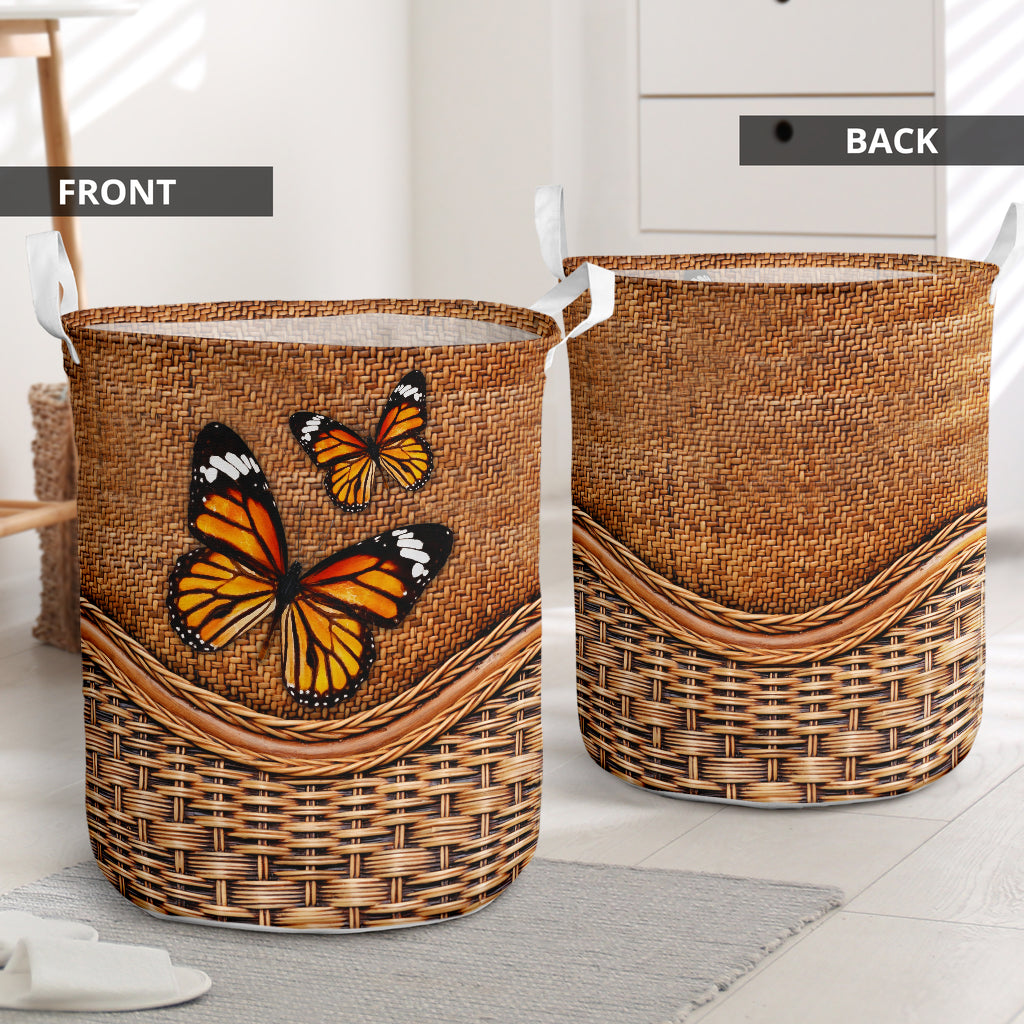 Butterfly Rattan Texture Lovely Style Laundry Basket For Nursery Dorm And Home Storage