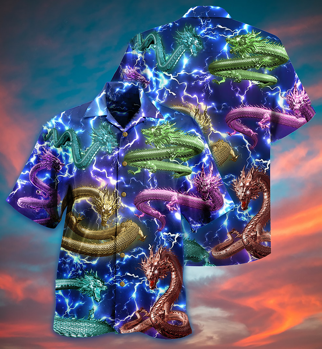 Dragon Amazing Lightning Hawaiian Shirt Pattern View For Relaxed Warm Weather Outfits