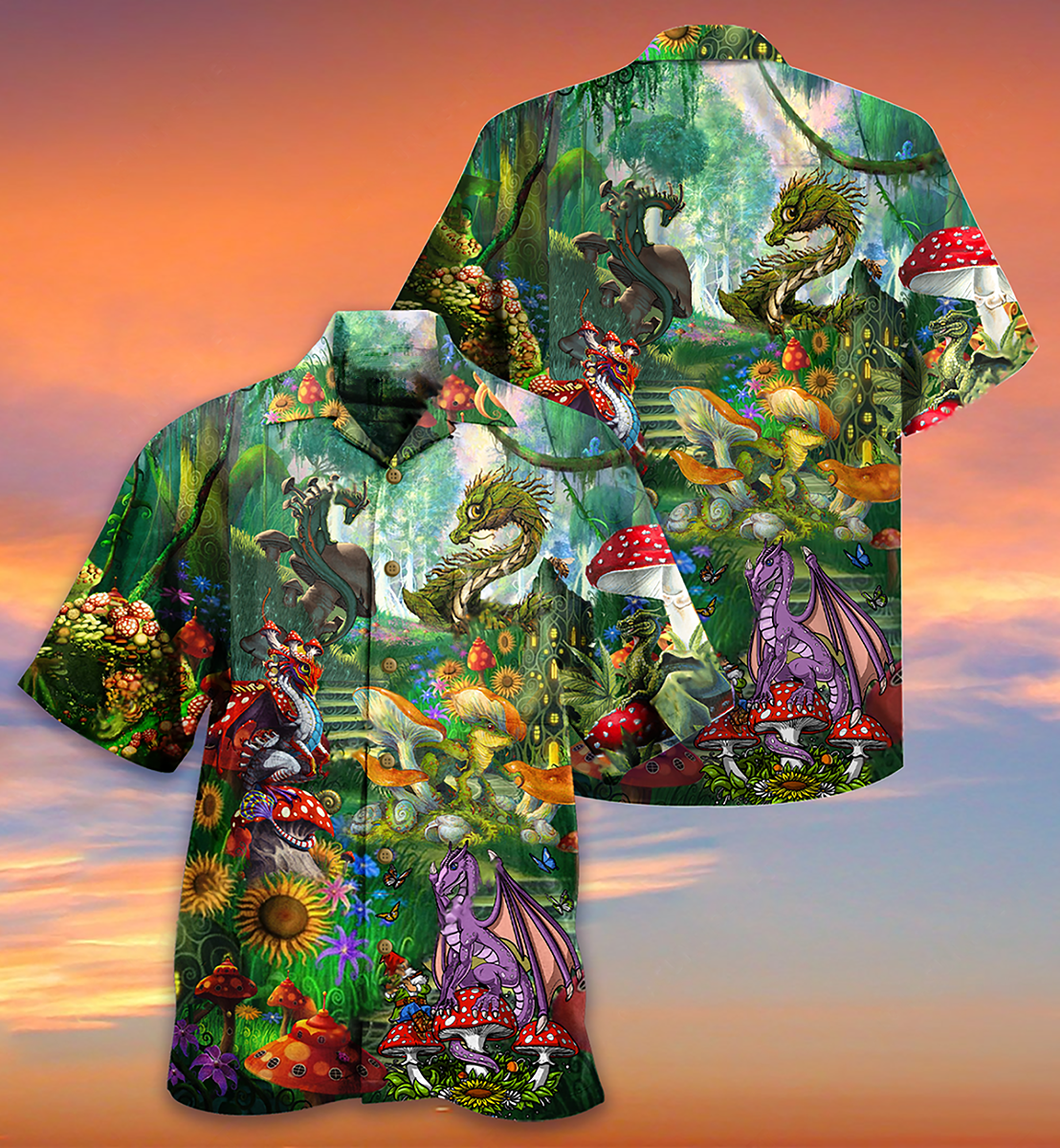 Dragon Mushroom Forest Hawaiian Shirt Design View For Resort Travel And Thoughtful Gifting
