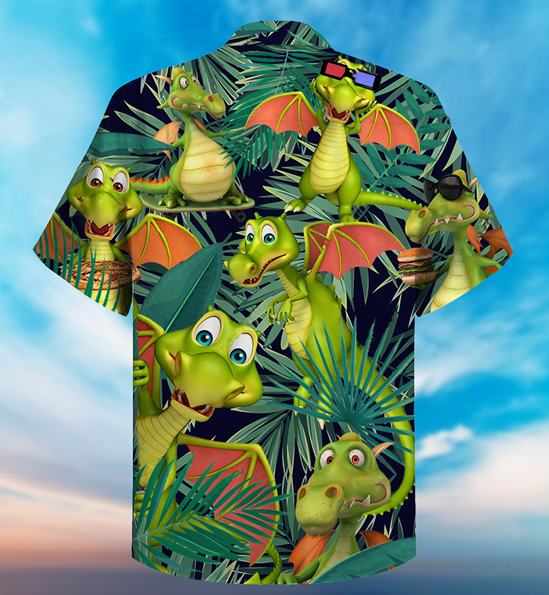 Funny Dragon Summer Hawaiian Shirt Design Detail For Beach Days And Holiday Travel