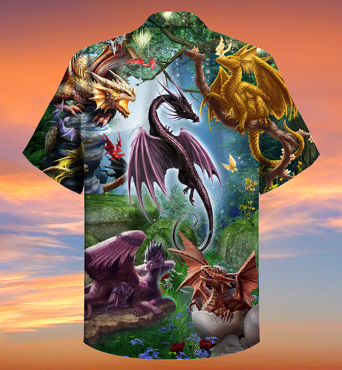 Dragon Sky Hawaiian Shirt Pattern Detail For Summer Holidays And Outdoor Fun
