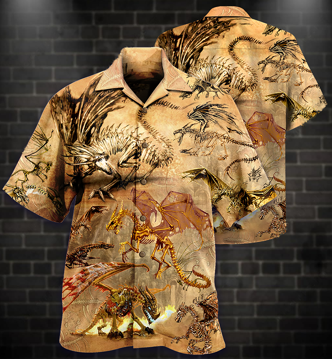 Dragon Skull Desert Hawaiian Shirt Artwork Detail For Tropical Trips And Casual Outings