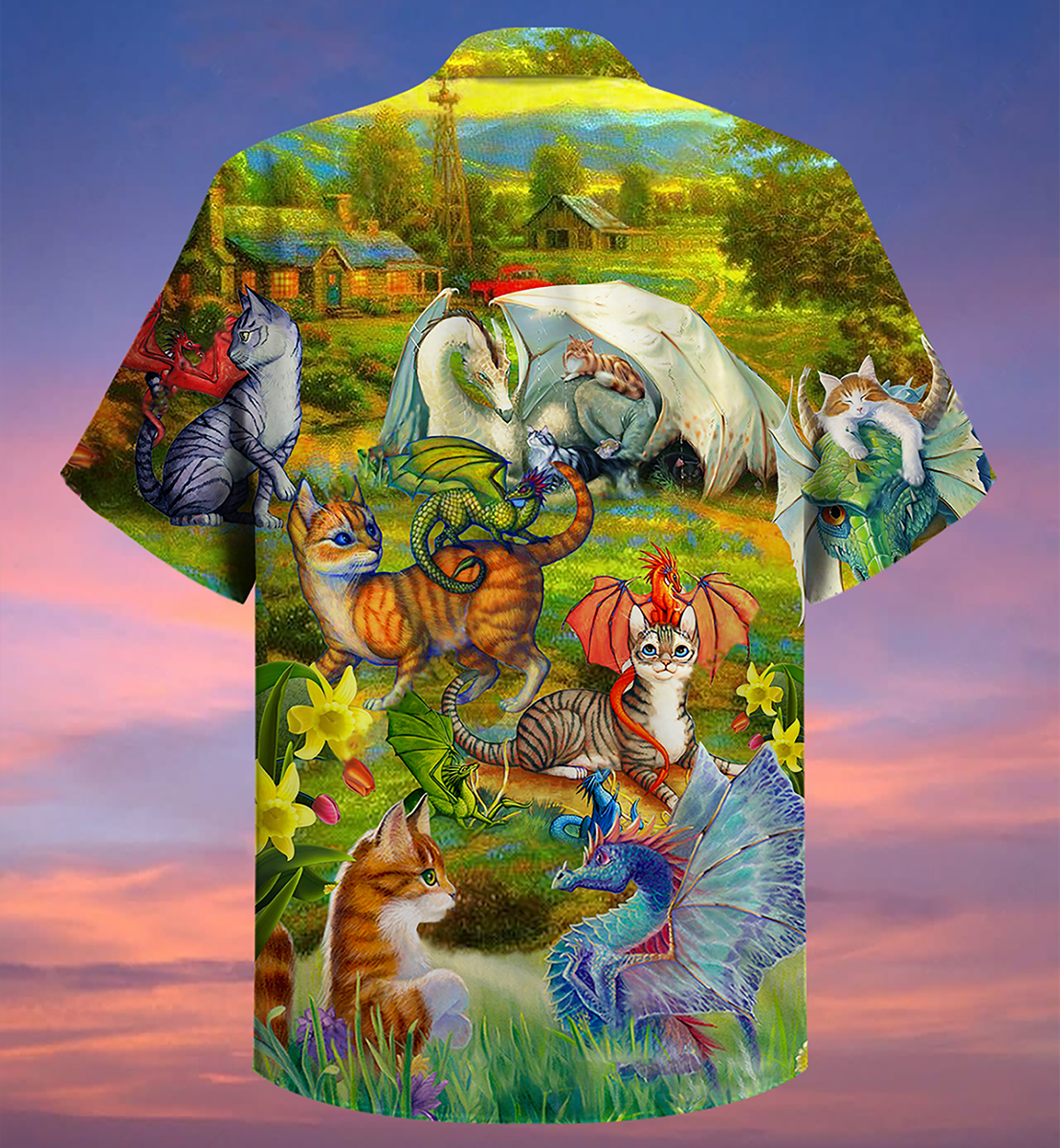 Dragon Cats Beautiful Nature Hawaiian Shirt Design View For Casual Summer Styling