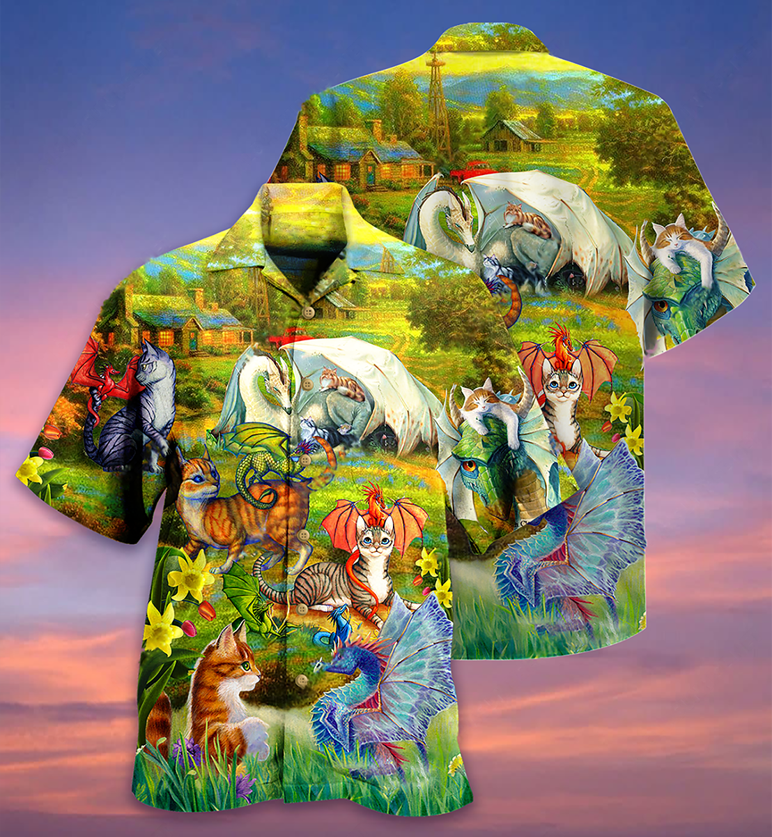 Dragon Cats Beautiful Nature Hawaiian Shirt For Beach Parties And Weekend Getaways