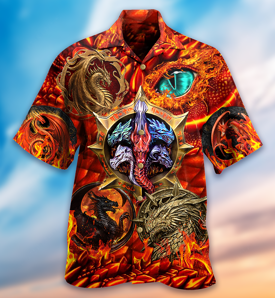 Vintage Dragon Fire Hawaiian Shirt Artwork View For Coastal Escapes And Resort Style