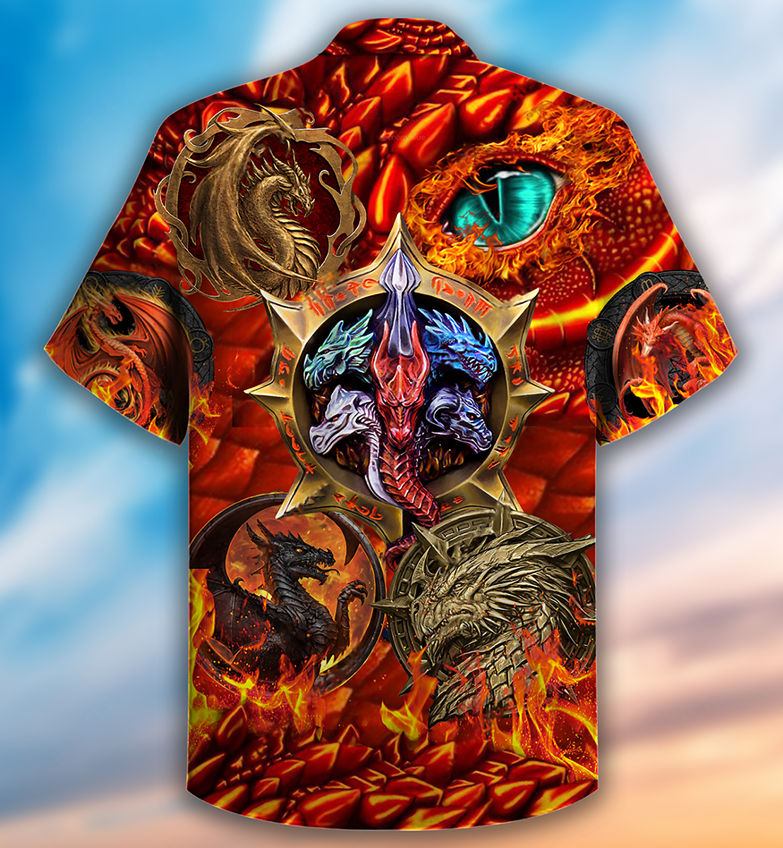 Vintage Dragon Fire Hawaiian Shirt For Summer Events And Casual Outdoor Wear