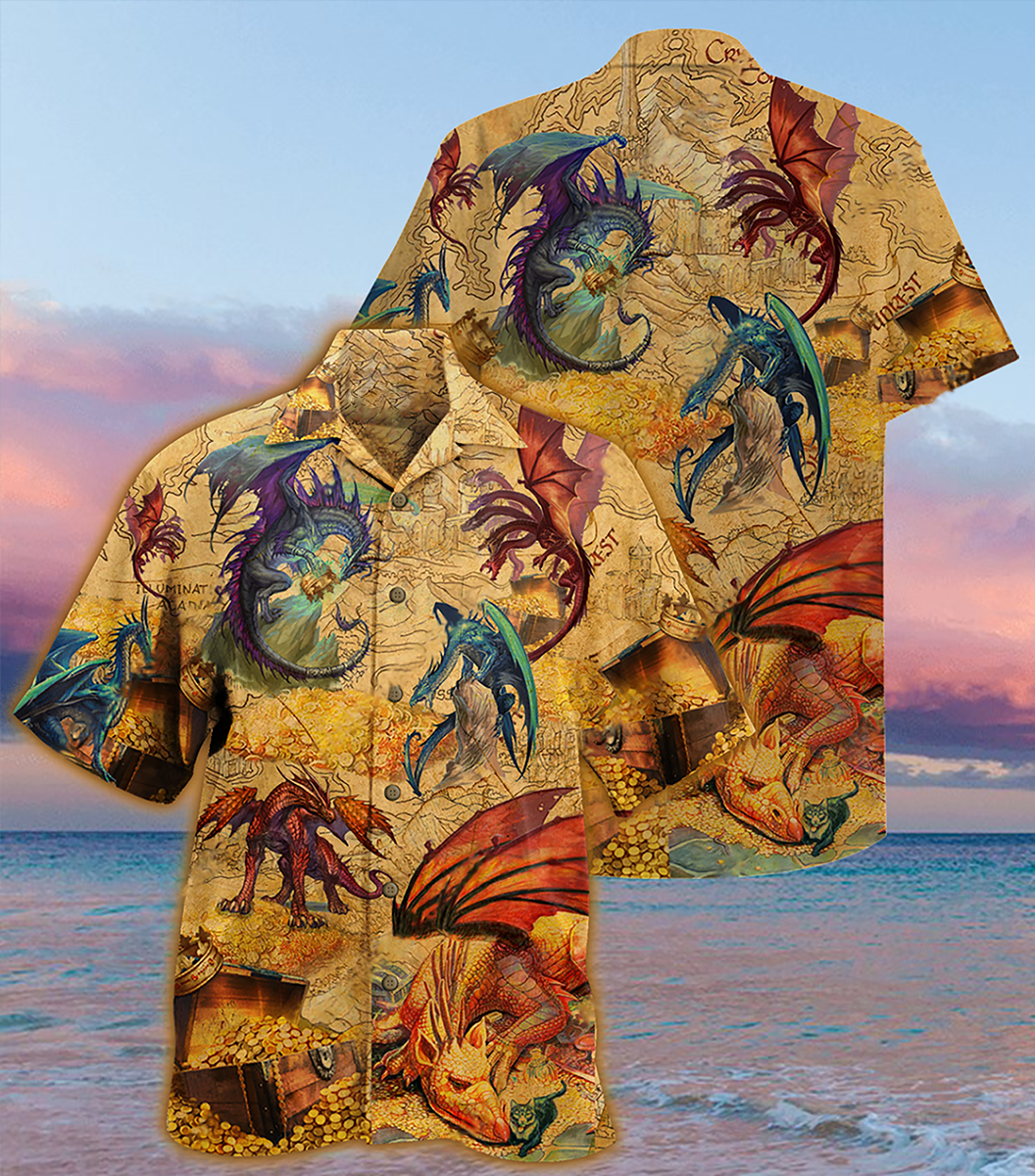 Dragon Golden Amazing Hawaiian Shirt Pattern View For Lightweight Everyday Style