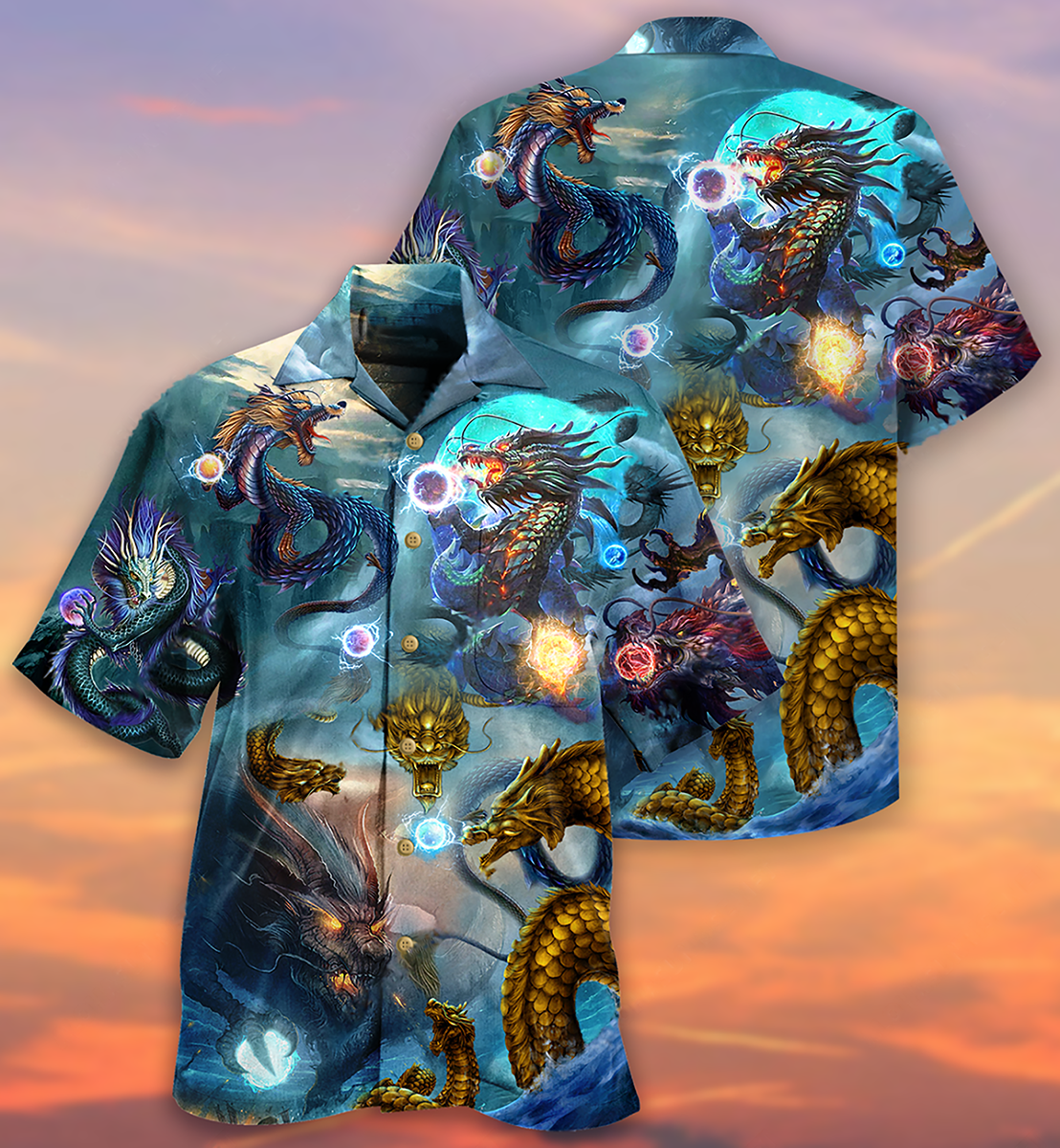 Dragon Hawaiian Shirt Pattern Detail For Summer Holidays And Outdoor Fun
