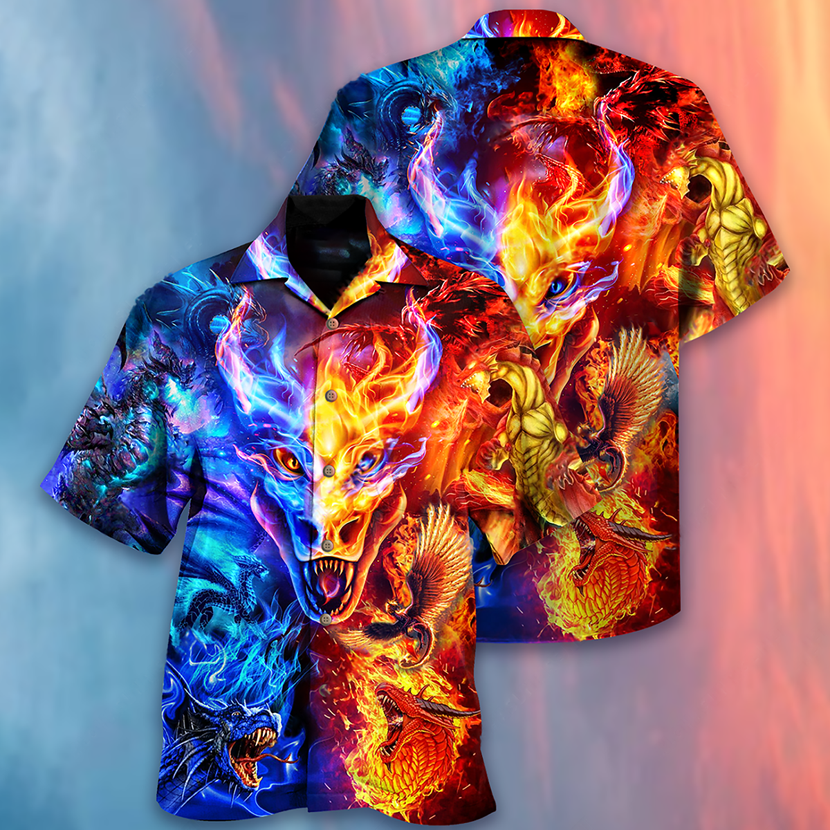 Dragon Fire Water Hawaiian Shirt For Summer Vacation And Beach Travel