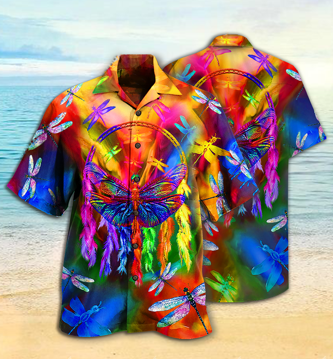 Colorful Dragon Dragonfly Hawaiian Shirt Artwork Detail For Tropical Trips And Casual Outings