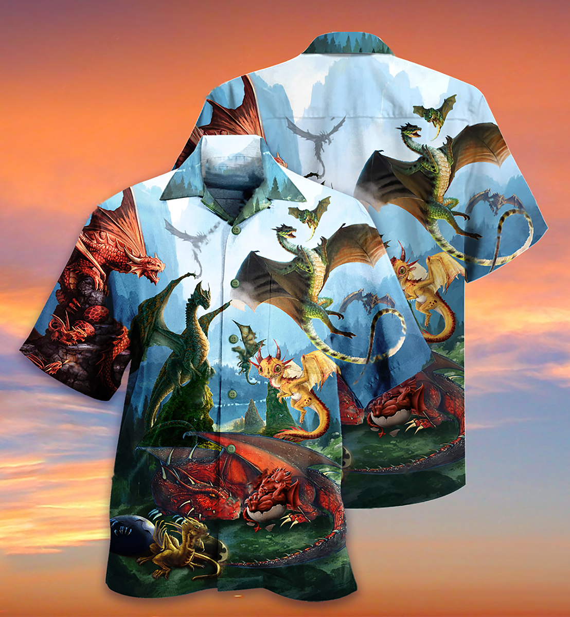 Vintage Dragon Forest Hawaiian Shirt Artwork Detail For Tropical Trips And Casual Outings