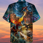 Dragon Fight Nautical Pirate Ship Hawaiian Shirt Artwork Detail For Resort Trips And Outdoor Activities