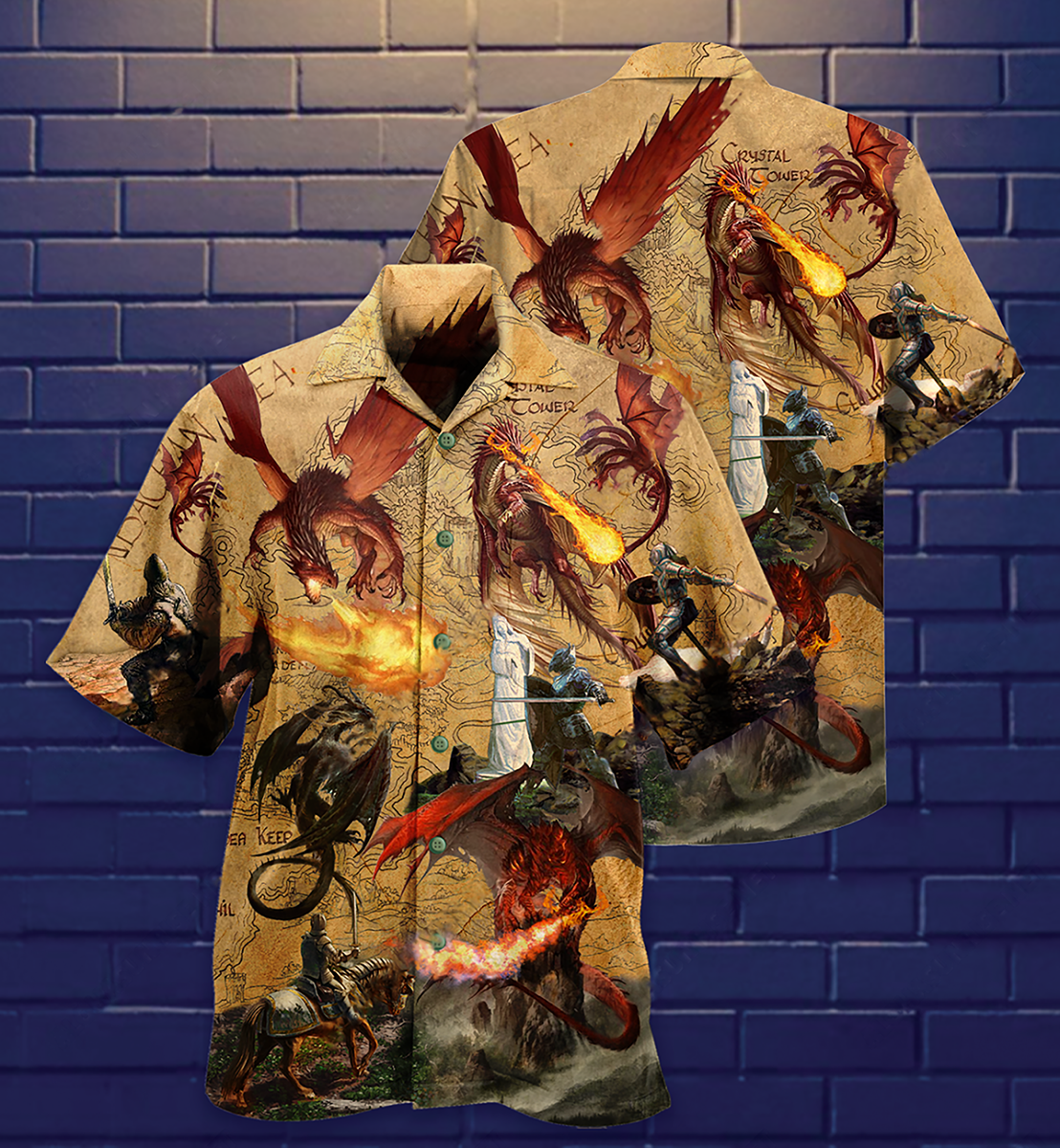 Dragon Fighting Knights Hawaiian Shirt Design View For Resort Travel And Thoughtful Gifting