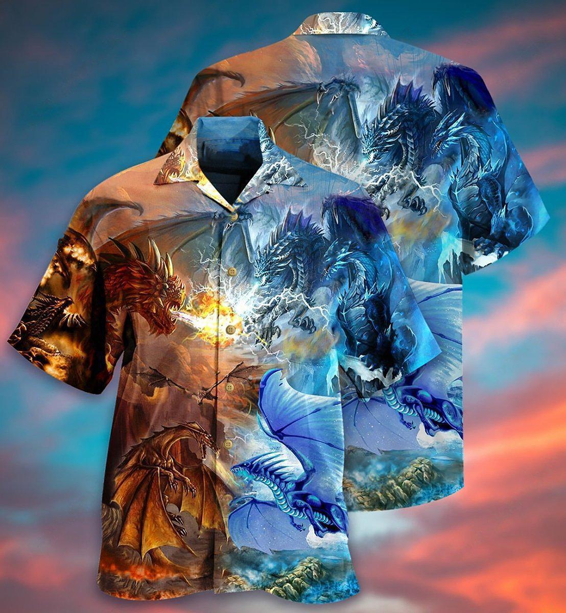 Vintage Dragon Epic Combat Hawaiian Shirt Pattern View For Relaxed Warm Weather Outfits