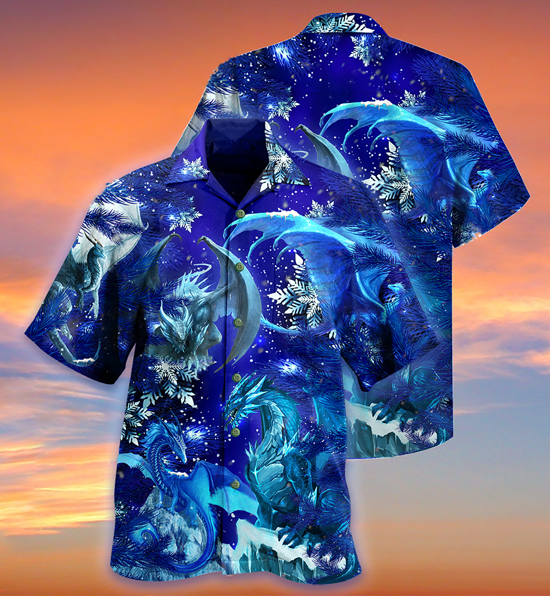 Blue Dragon Christmas Snow Theme Hawaiian Shirt Design Detail For Sunny Adventures And Casual Wear