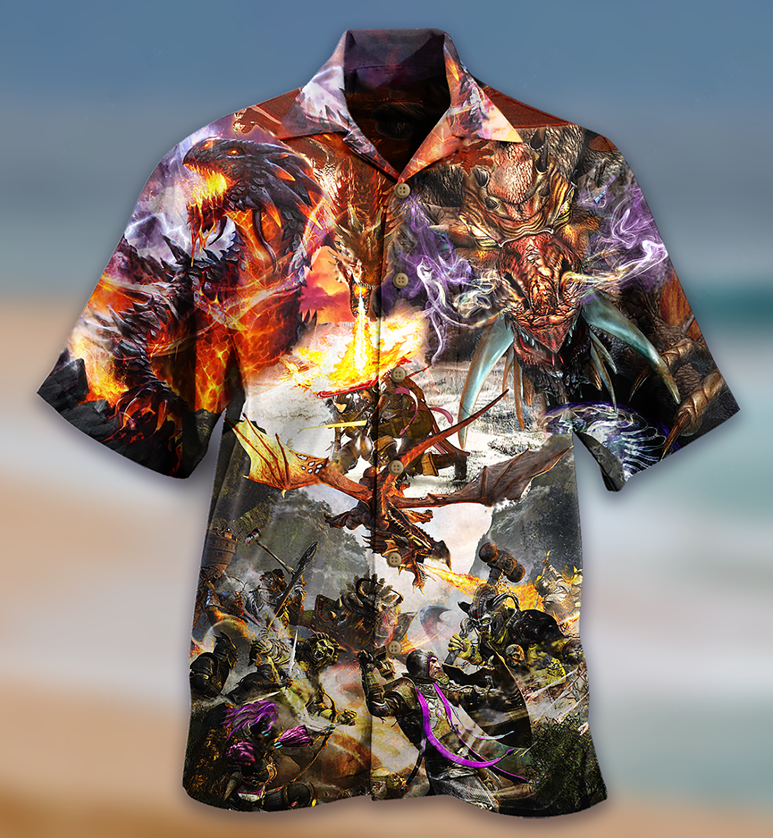 Dragon Combat Amazing Hawaiian Shirt Pattern Detail For Vacation Travel And Daily Wear