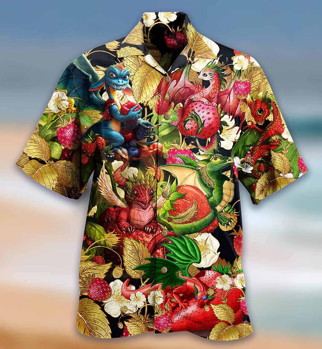Dragon Fruit Strawberry Amazing Hawaiian Shirt Pattern Detail For Vacation Travel And Daily Wear