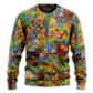 Colorful Cat Painting Sweater For Outdoor Activities Weekend Trips And Relaxed Everyday Outfits