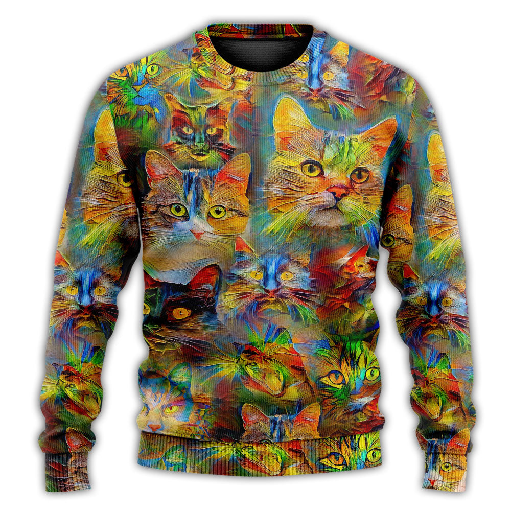 Colorful Cat Painting Sweater For Outdoor Activities Weekend Trips And Relaxed Everyday Outfits